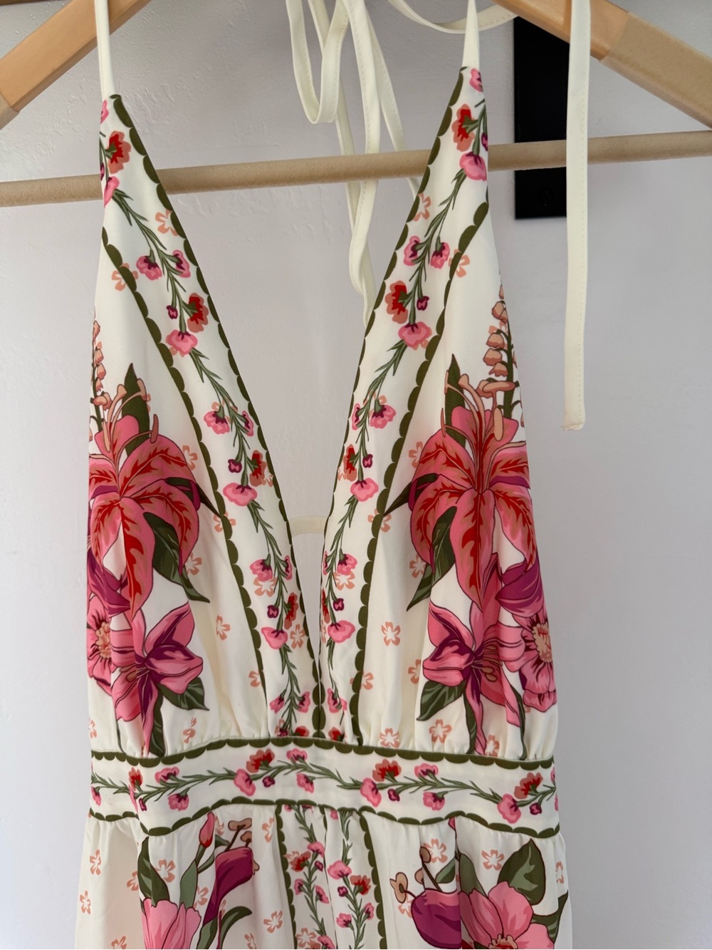 Commense Ivory Maxi Dress with Pink Floral Trim - Picture 2 of 6